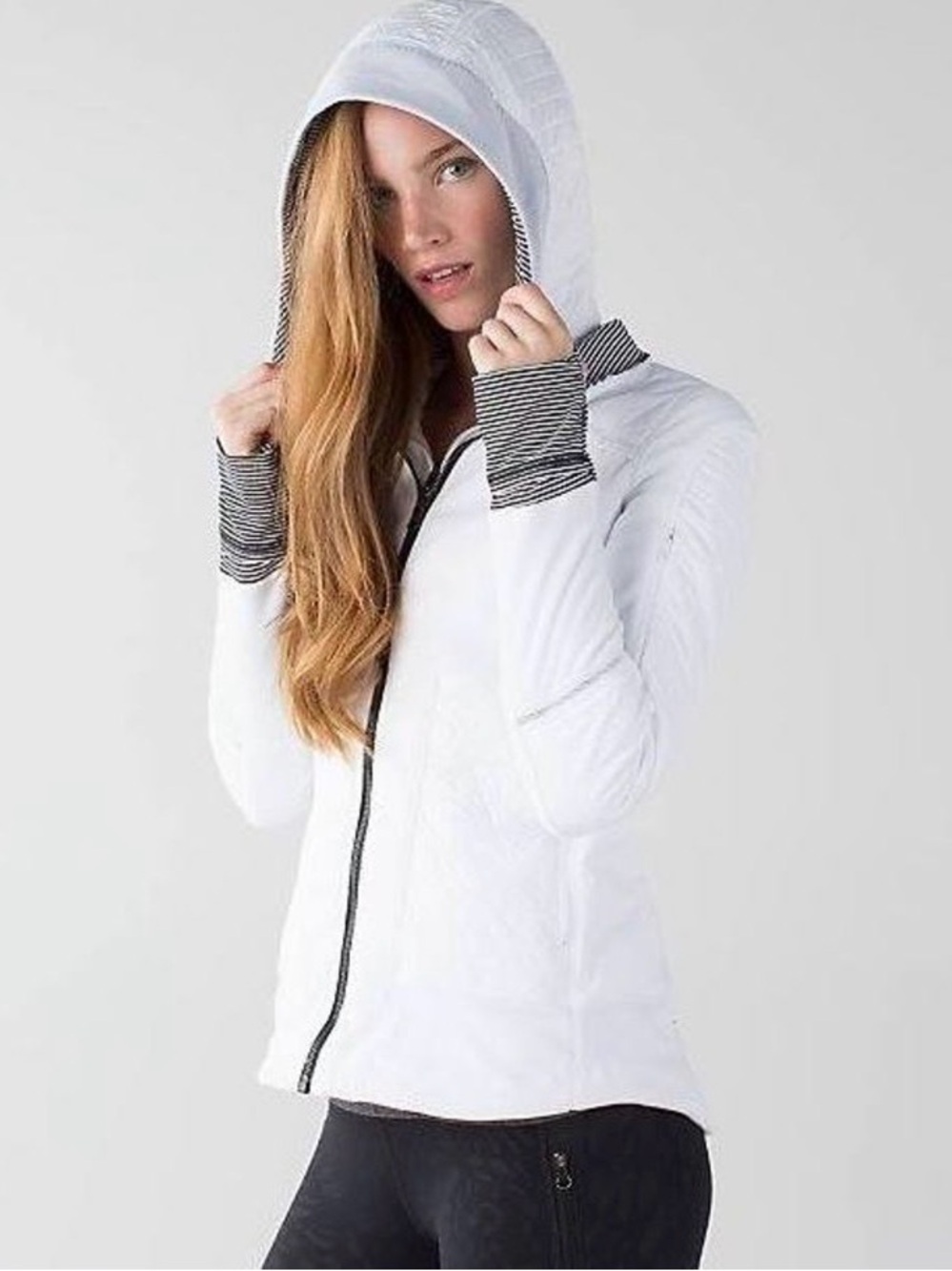 LULULEMON Fleecy Keen Double Full Zip Quilted Hooded Jacket Women Sz 12 White